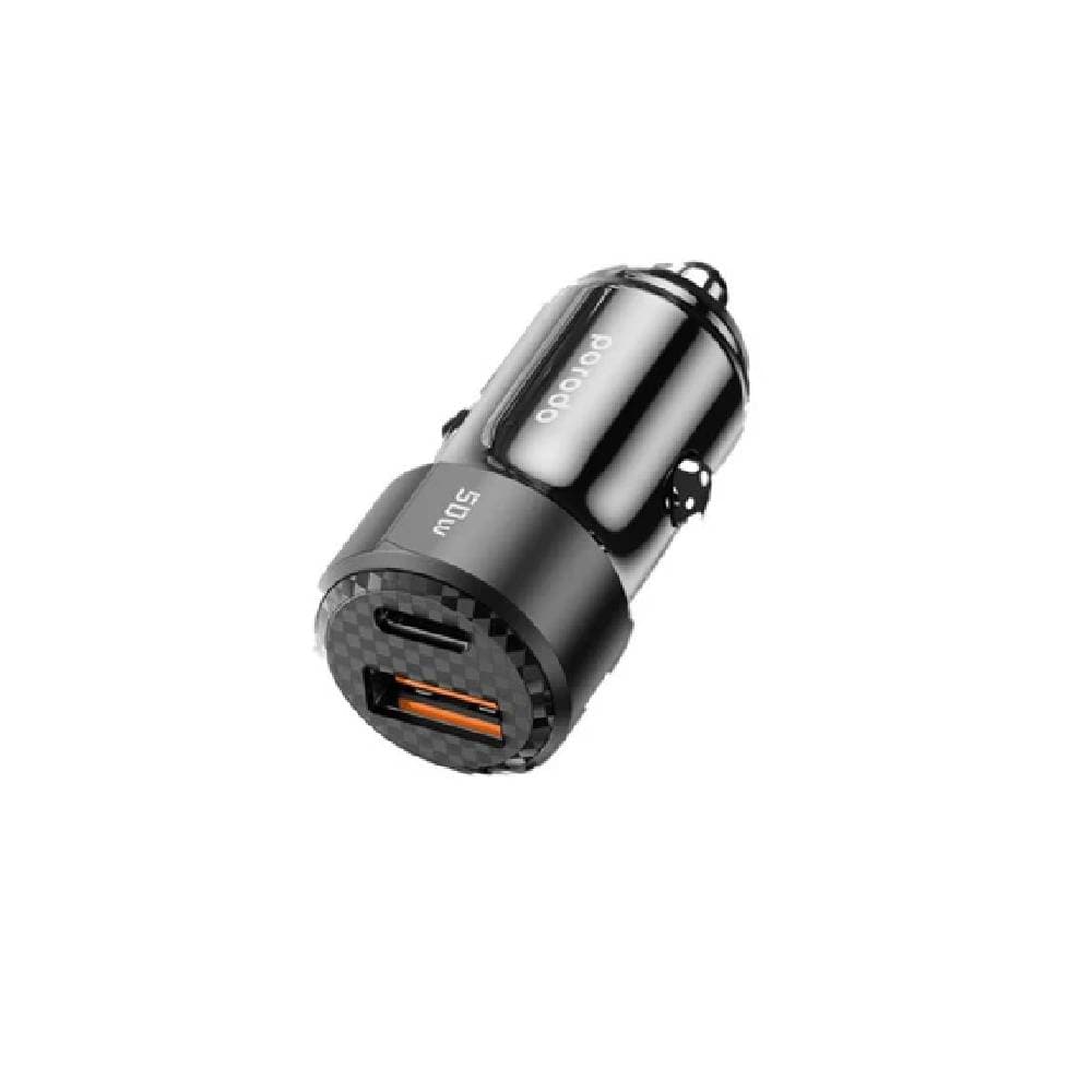 Porodo 50W Dual Port Car Charger PD 20W QC 30W with C to C Cable - Black