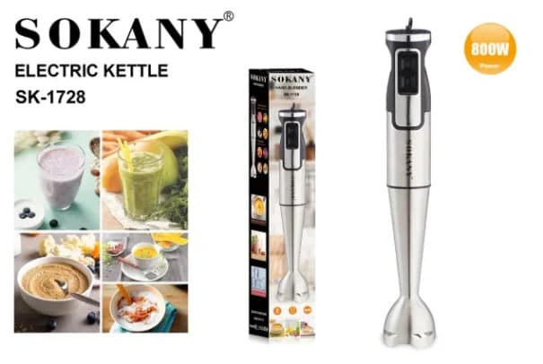 Sokany Stainless Hand Blender, 2×1, 800 Watt - Silver