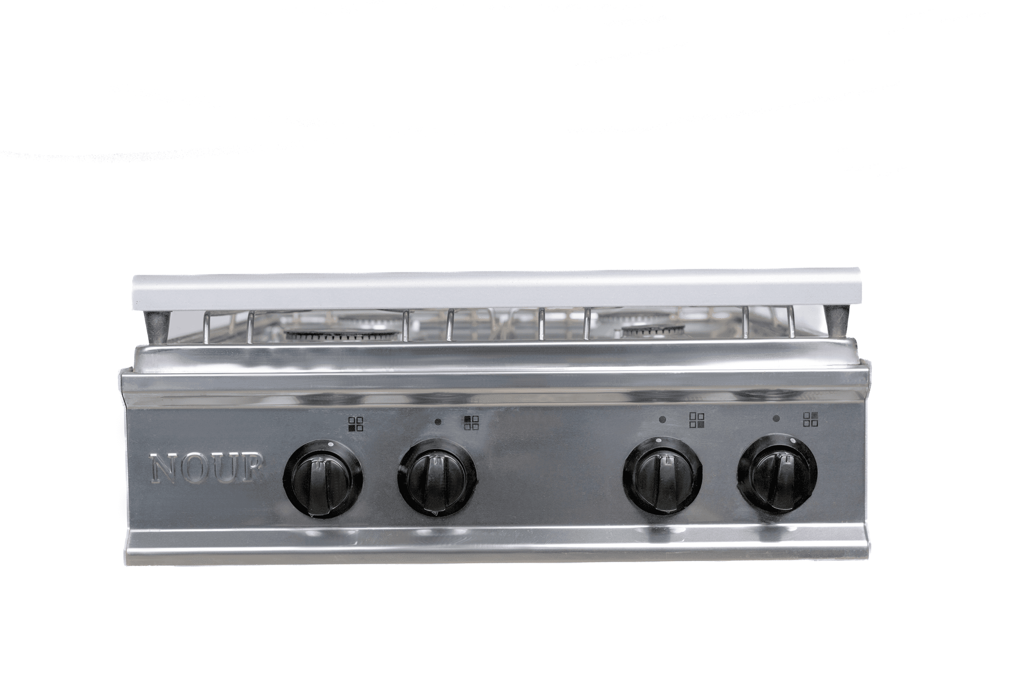بوتاجاز غاز نور مسطح، 4 شعلات، 60×60، ستانلس ستيل، إشعال ذاتي – فضي