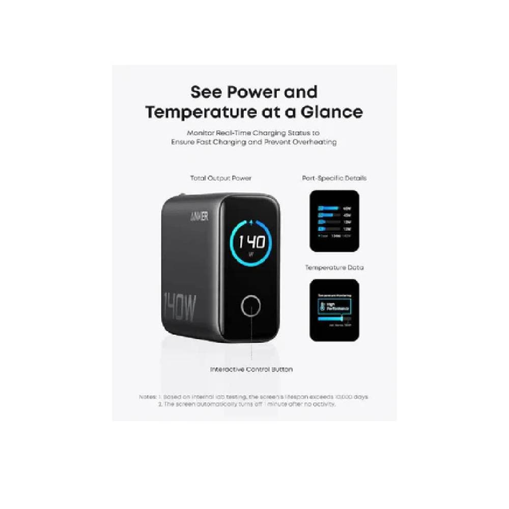 Anker Fast Charger For Four Devices 140w, 4Port, PD 3.1, With USB-C-Cable - Black