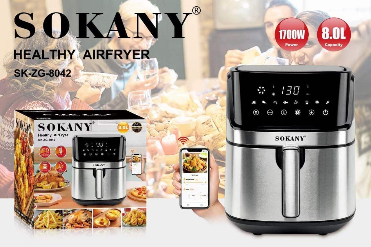 Sokany Air Fryer, 1700 Watt, 8 Liter - Silver, SK-8042