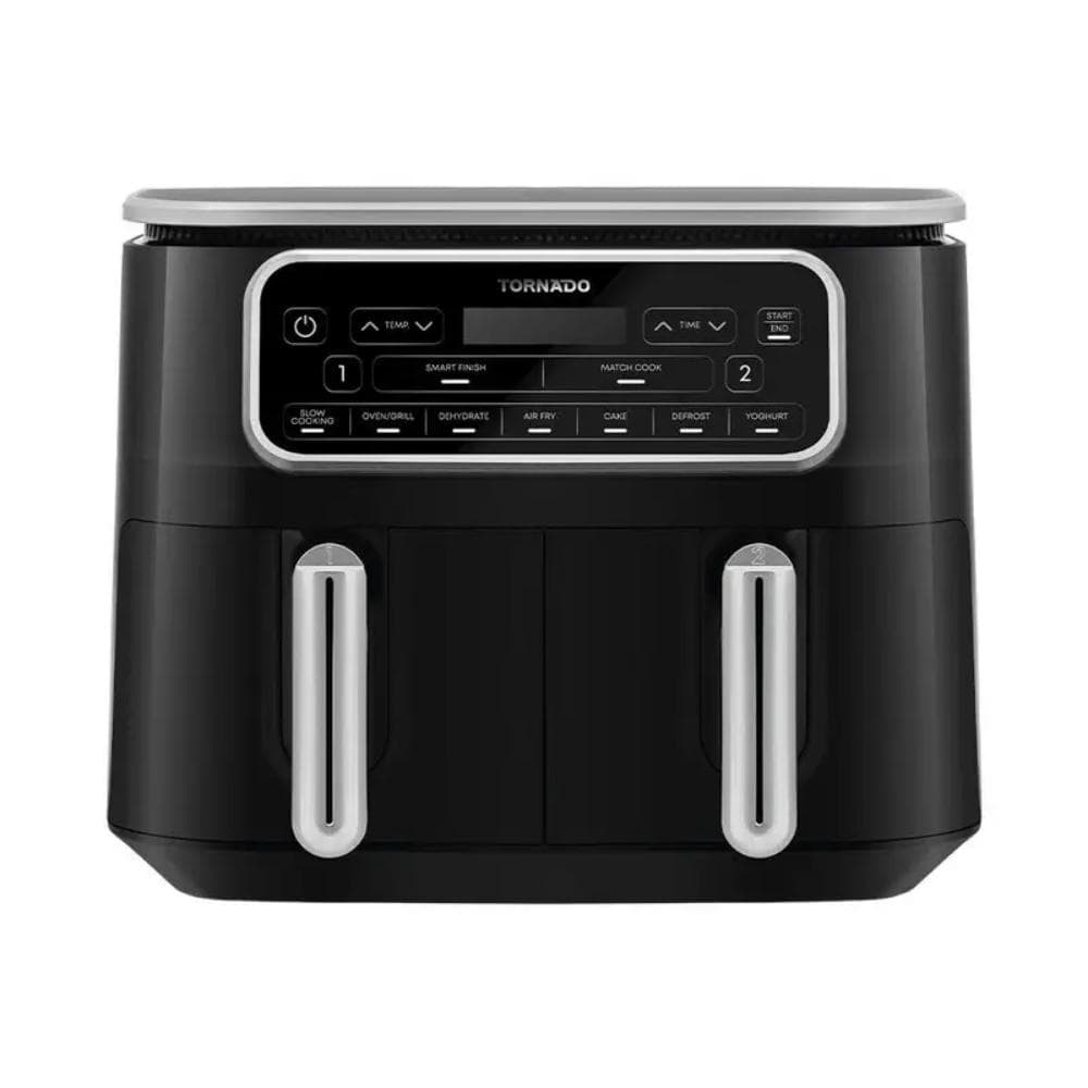 قلاية هوائية بدون زيت تورنيدو، طهي مزدوج، 2500 وات 8 لتر ديجيتال - أسود فضى، THF-2508DU-BS