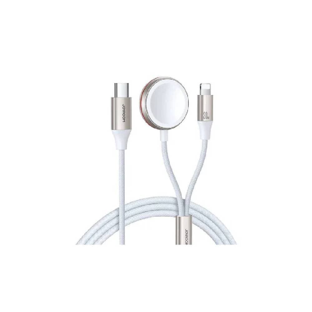 كابل جوي روم 2 في 1 لايتنينج وشاحن حثي لساعة ابل 1.5 متر - أبيض