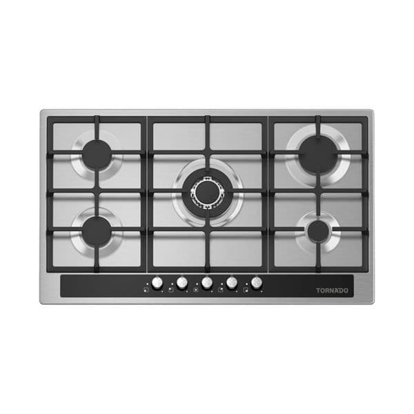 TORNADO Built-In Hob 90 x 60, 5 Gas Burners - Stainless, GHV-M90CSU-BK