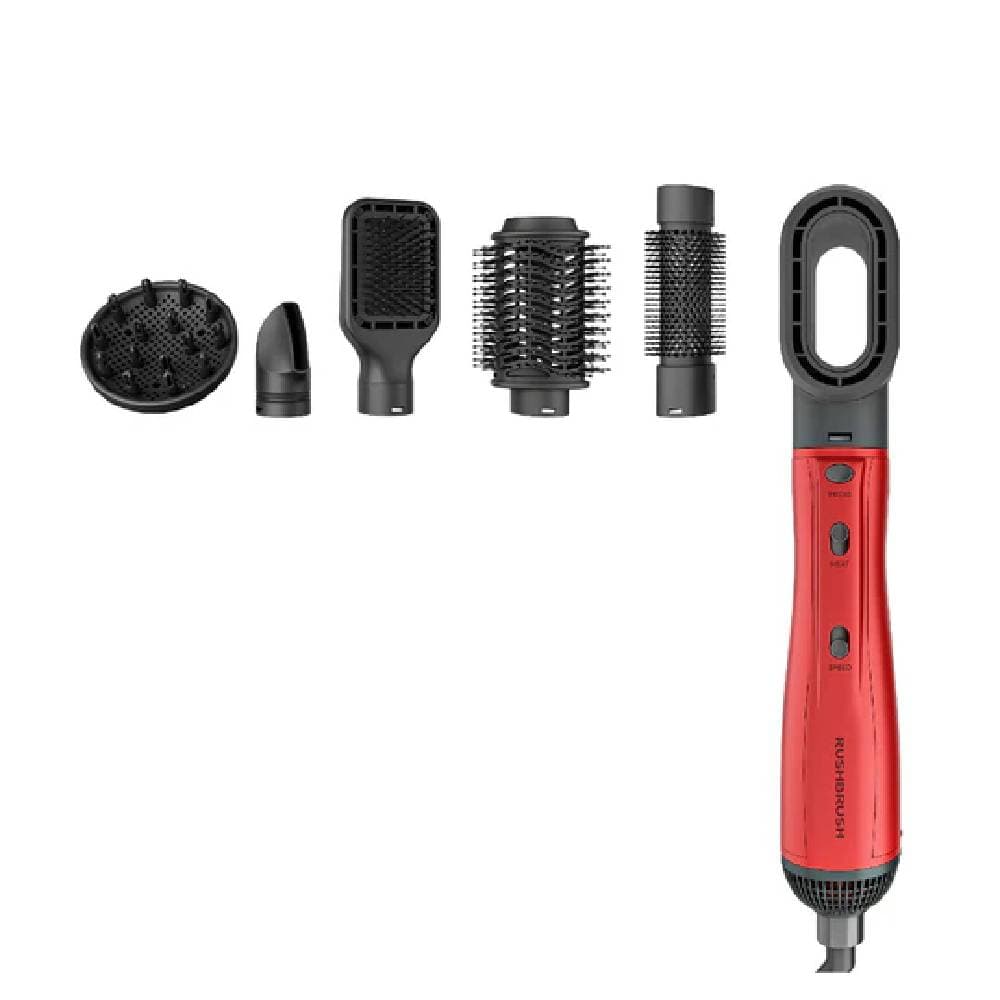 Rush Brush +6 Air Styler, 1300W Six Heads For Silky Threads-Red