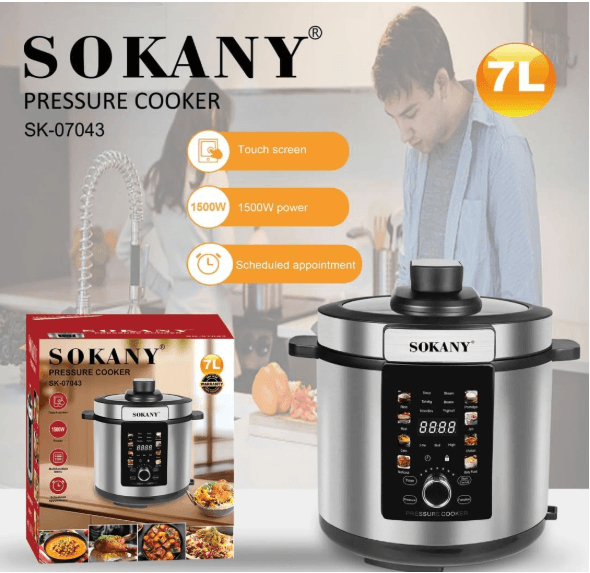 Sokany Digital Electric Pressure Cooker, 7 Liter, 1500 Watt - Silver