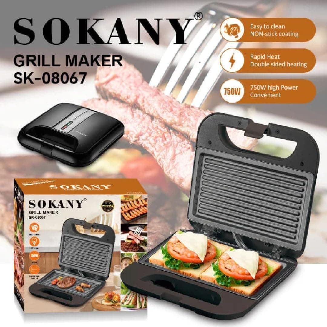 Sokany Sandwich Maker, 750W - Black, Model SK-08067