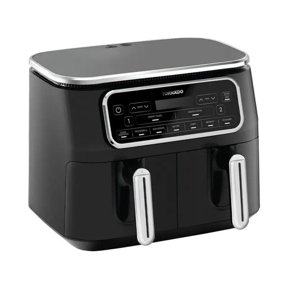 TORNADO Air Fryer, Dual Cook 2500 Watt, 8 Liter, Digital - Black Silver, THF-2508DU-BS
