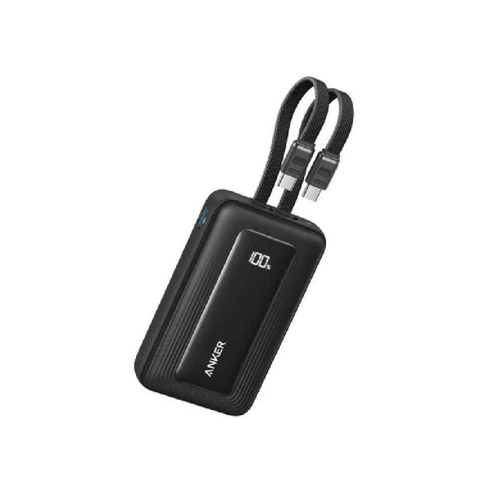 Anker Zolo Digital Wired Power Bank, 10000 mAh, 4 Port, USB-C + USB-A + Dual USB-C Integrated Cable, 35 Watt, Black - A1680H12