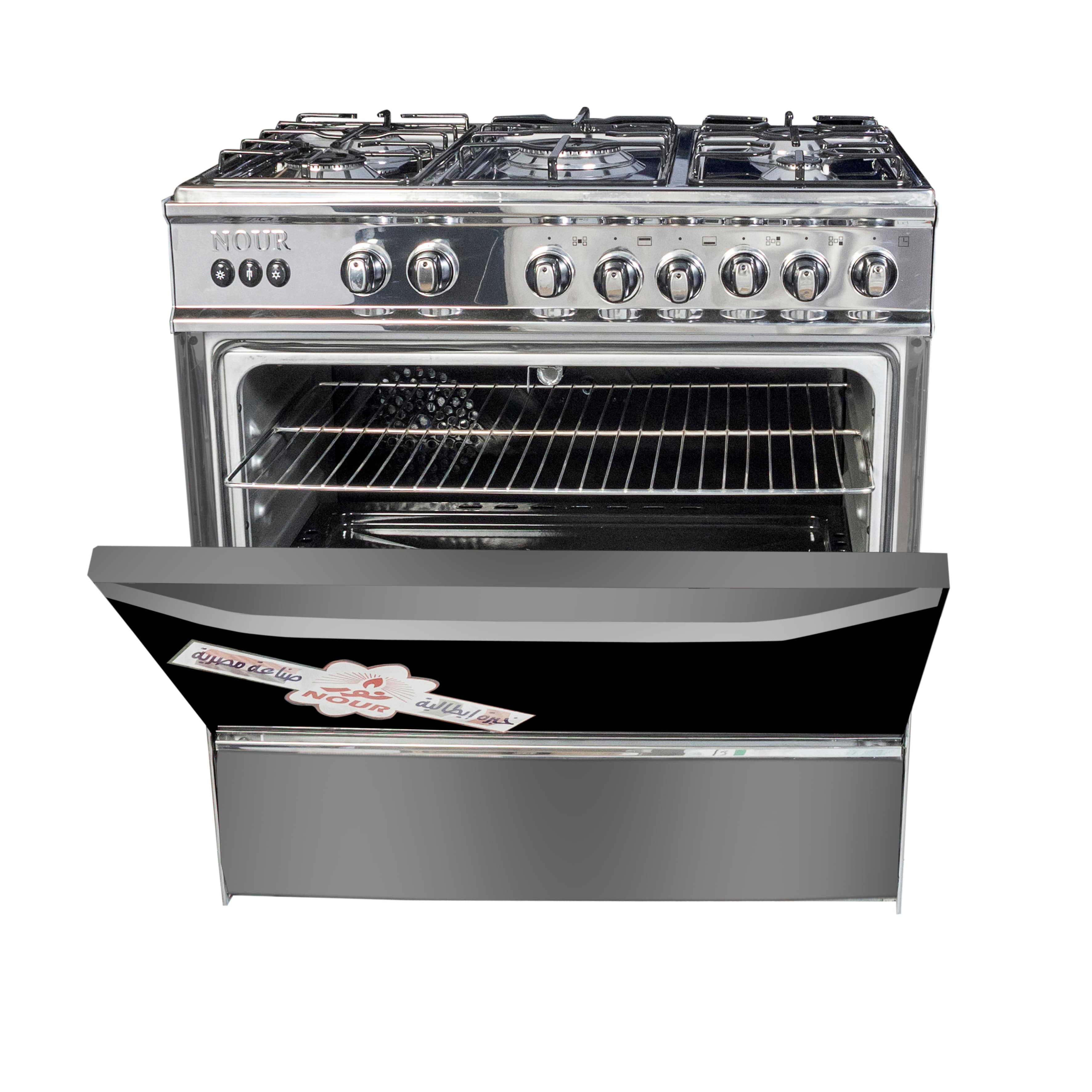 Nour Cooker, Full Stainless Steel, 5 Burners, Self Ignition, Timer, 60x80 - Silver