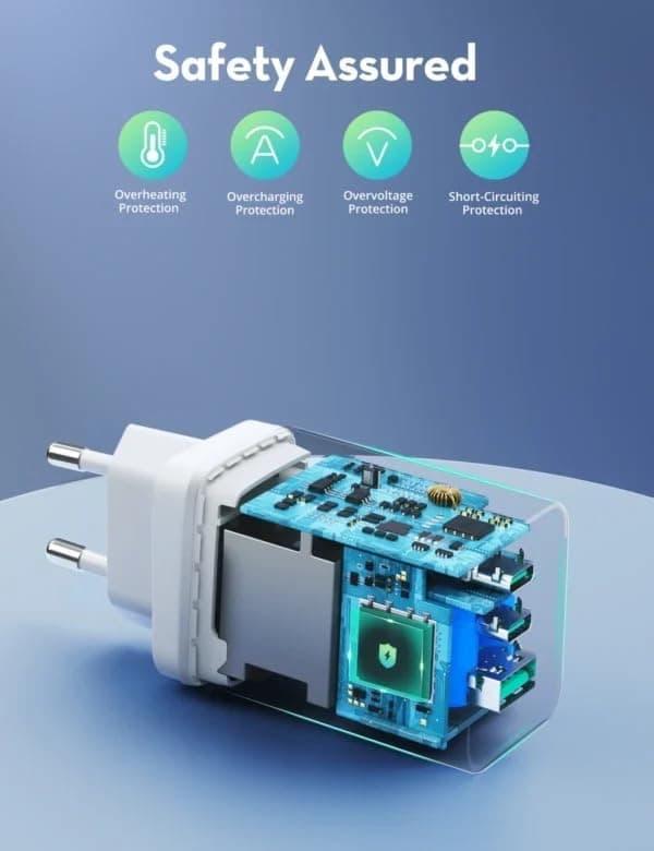 RavPower PD Pioneer Type-A + 2 Type-C Wall Charger 65 Watt, 3 Ports, White - RP-PC172