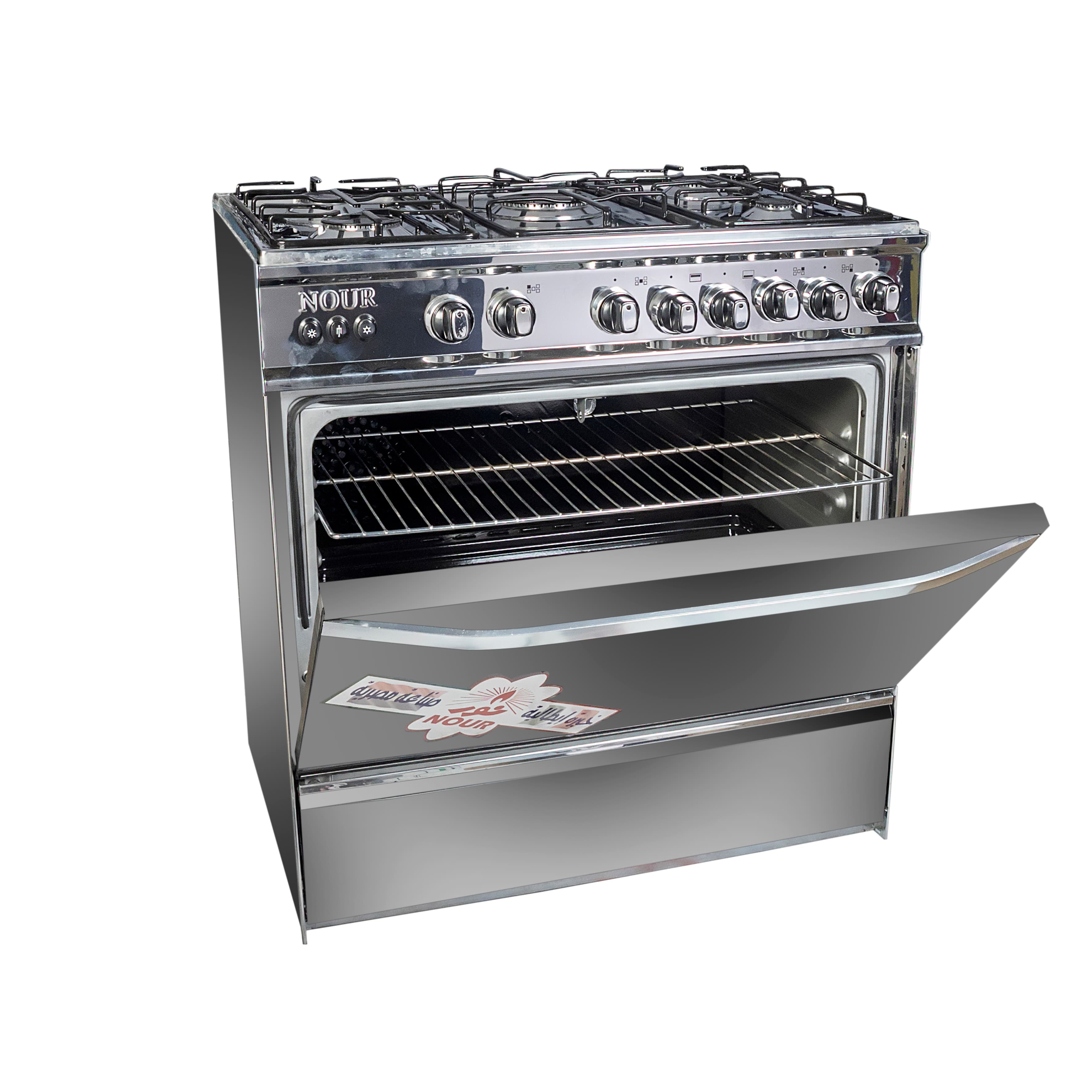 Nour Cooker, Full Stainless Steel, 5 Burners, Self Ignition, Timer, 60x80 - Silver
