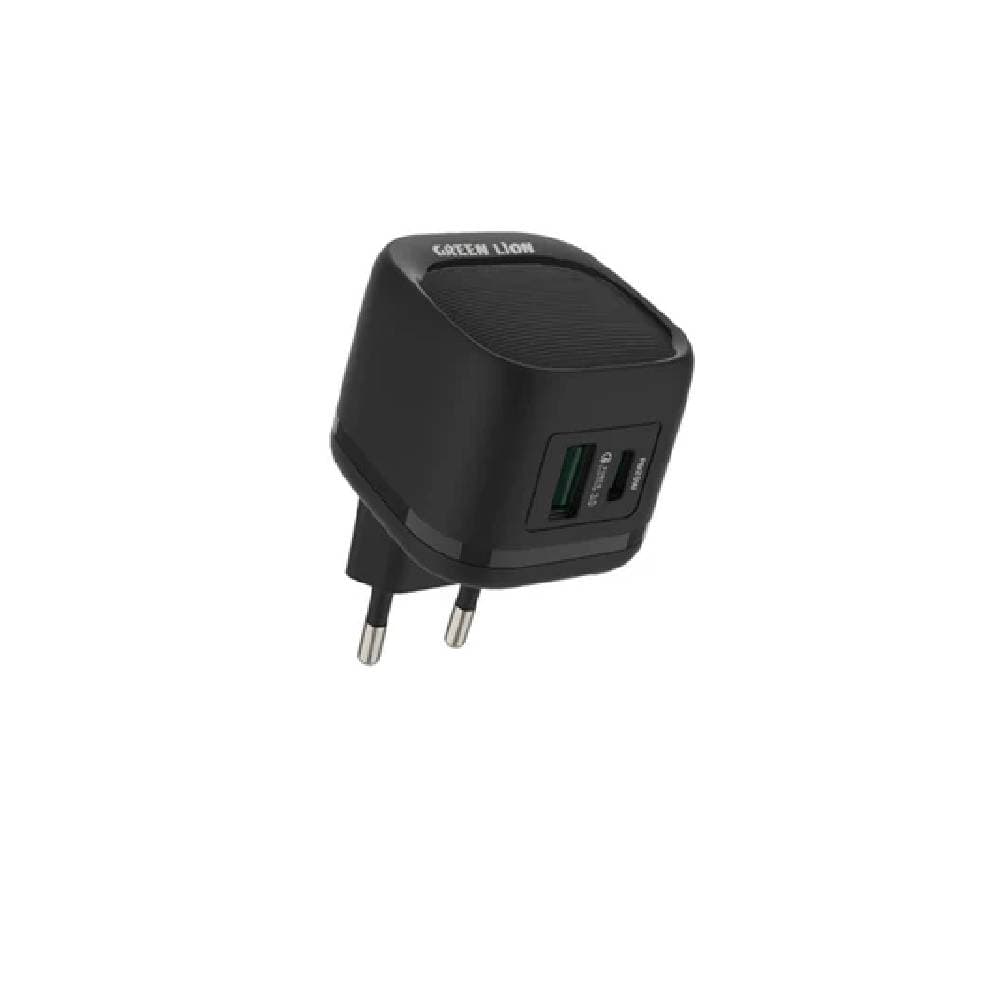 شاحن حائط جرين ليون، PD20W+QC مع كابل USB-C إلى Lightning - أسود