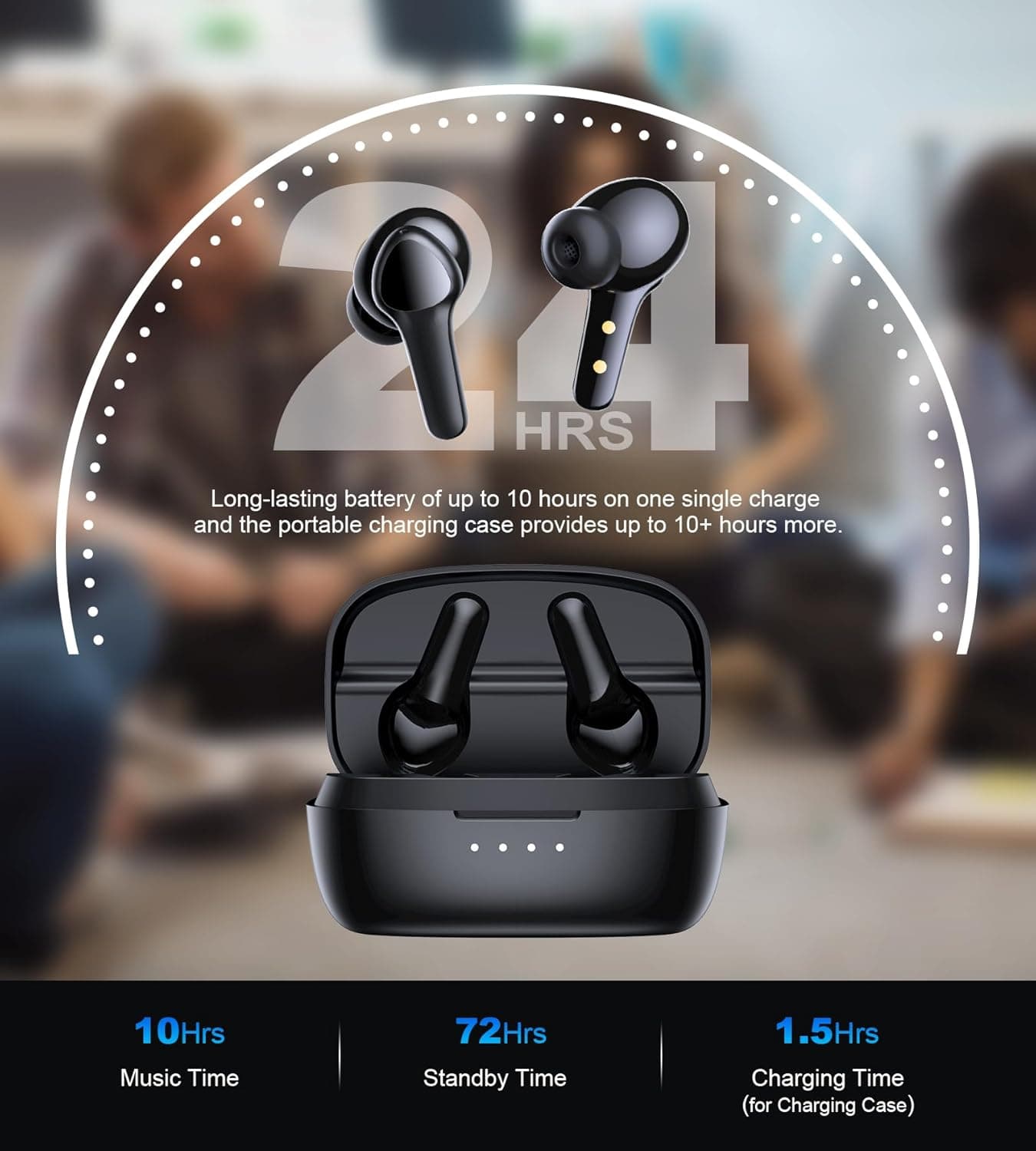 Choetech Choebuds Pro In-Ear Earbuds With 6 Mics, Noise Cancellation, Up to 24 Hours, Black - BH-T10