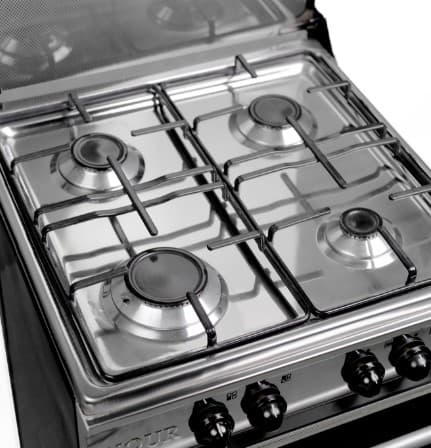 Nour Cooker, Stainless Steel, 4 Burners, 55x55 - Silver