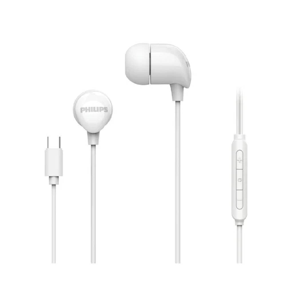 سماعة أذن سلكية فيليبس TAE2146 مزودة بميكروفون وموصل USB من النوع C داخل الأذن - أبيض