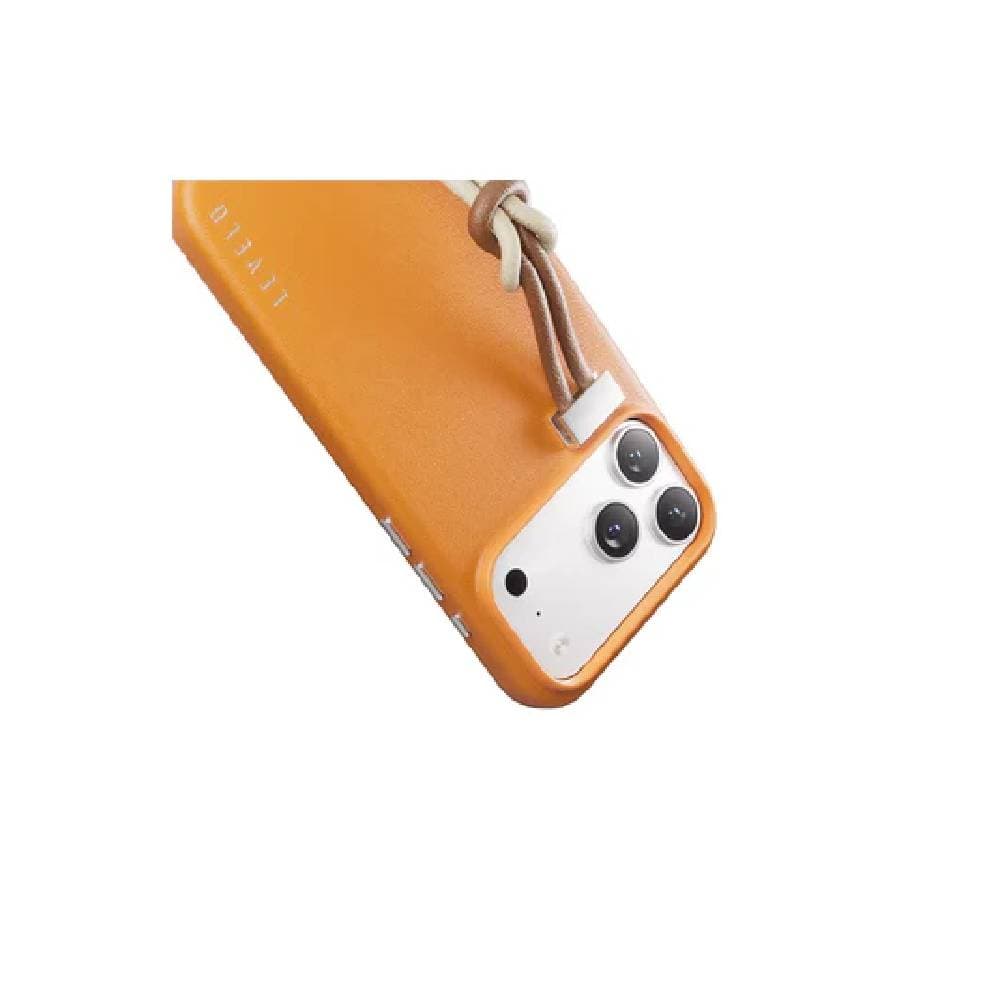 Levelo Case For iPhone 17 Pro Full-Wrap Leather, Wrist Strap- Orange