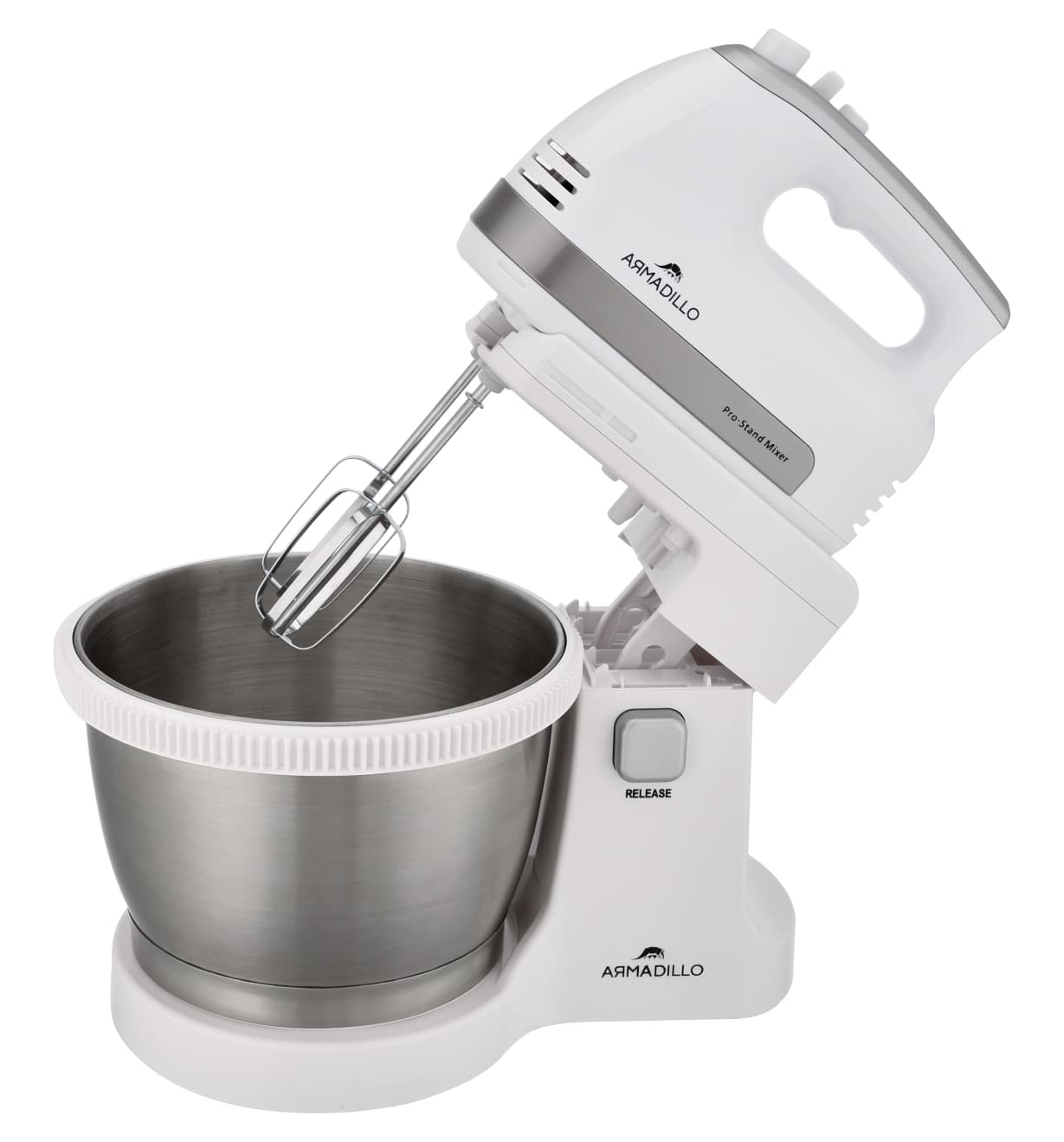 Armadillo Stand Mixer, 3.5 Liter, 500 Watt, White Stainless Steel - ARM-SDA-HMIXB-WH-009