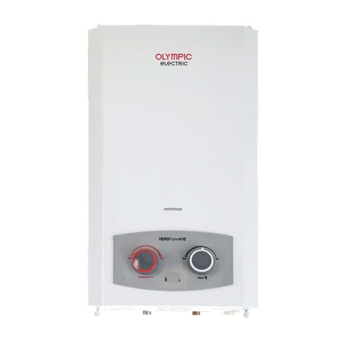 Olympic Hero Flow Gas Water Heater, 10 Liters, Digital, Chimney, Gas/Cylinder, 5580 - White