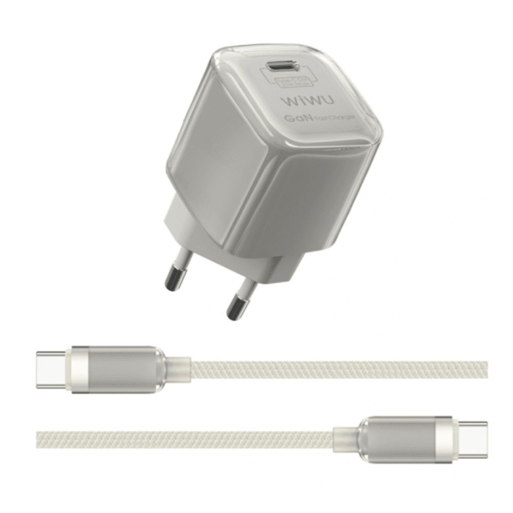 WiWU Jello Wi-U017 30W Power GaN Fast Charger With Type-C To Type-C Cable - White