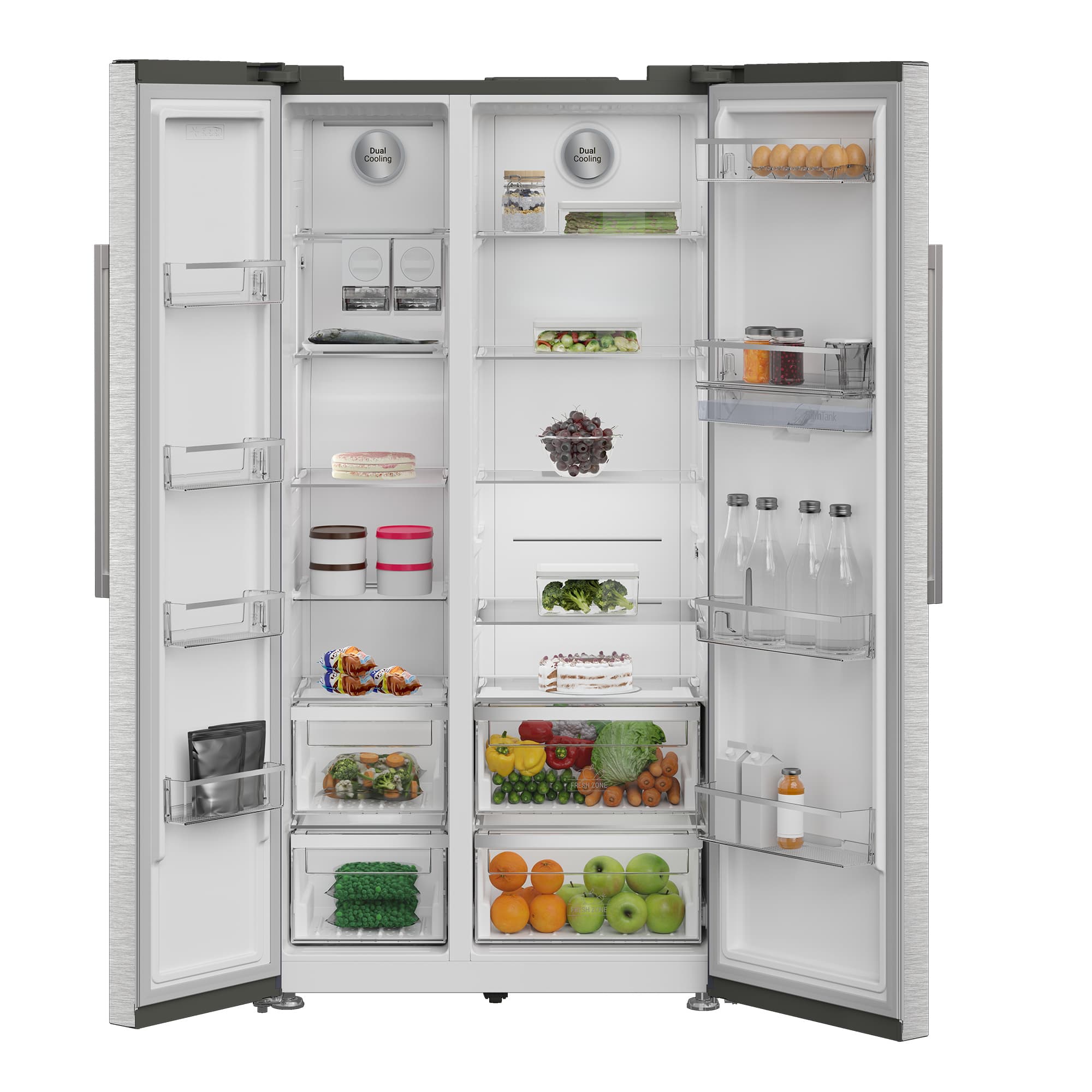 Ariston ARS91 F6634 XNA-SBS No-Frost Refrigerator with Water Dispenser, 630 Liter, 2 Doors, Digital, Inverter - Silver
