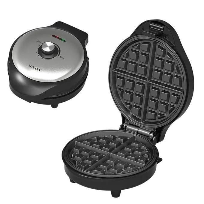Sokany Electric Waffle Maker, 2-Slice, 750W, Black and Silver.