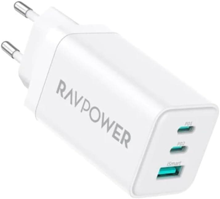 شحان حائط راف باور PD Pioneer بمنفذين Type-A + Type-C، بقوة 65 وات، 3 منافذ، ابيض - RP-PC172