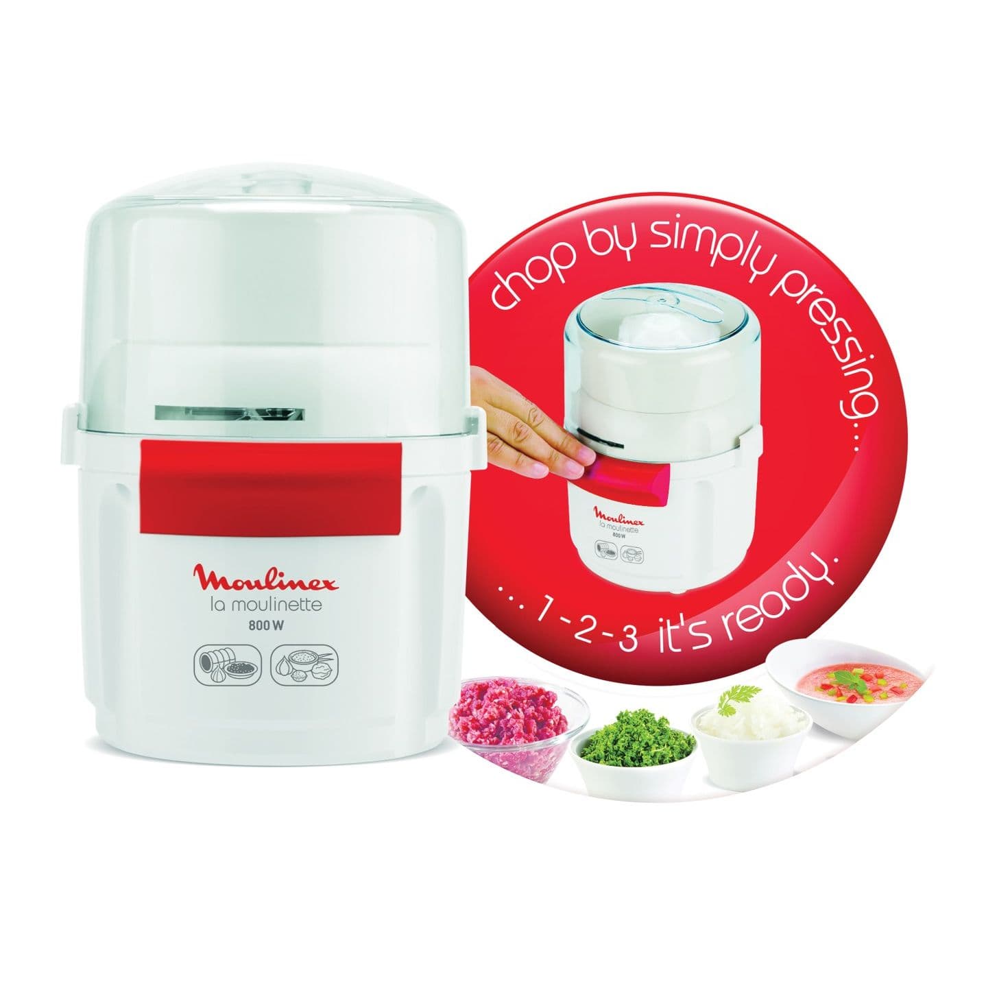Moulinex La Moulinette Mini Chopper, 800 Watt, White - AD5601EG