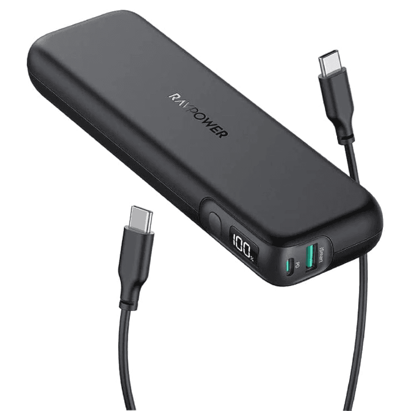 باور بانك راڤ باور، بسعة 15000 مللي أمبير، بقوة 30 وات، شاحن محمول بمنفذين يو اس بي سي، RP-PB203 - أسود