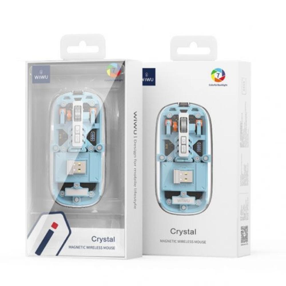WiWU WM105 Crystal Magnetic Wireless & Bluetooth Mouse - Blue