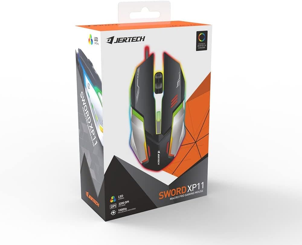 Jertech Gaming Mouse Rainbow Stylish Lights, 1.4 Meters - Black Silver