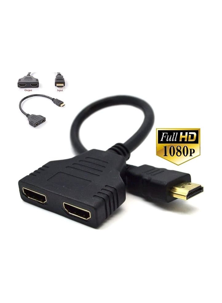 HDMI Male to HDMI Female Dual 1 to 2 Adapter Cable, 10cm - Black