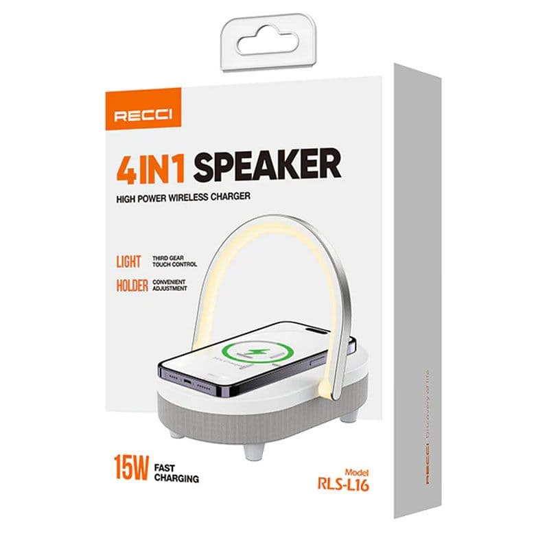 Recci 4-in-1 Wireless Charger, Stand & 15W Light - White, RLS-L16