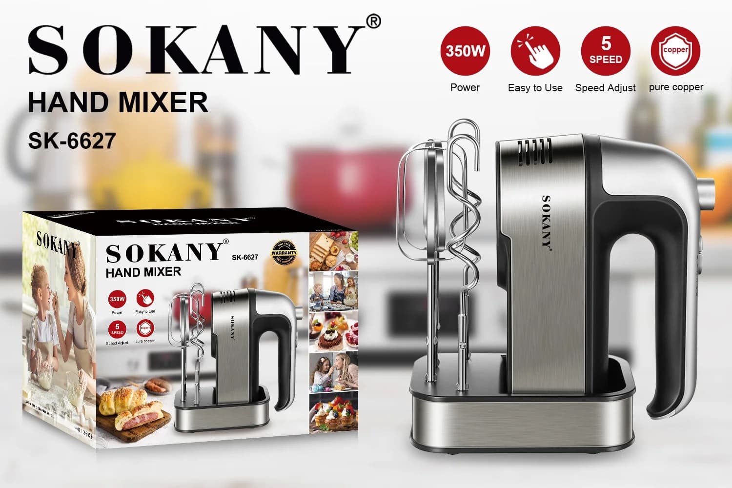 Sokany Stainless Steel Stand Mixer with 800W Power in Silver