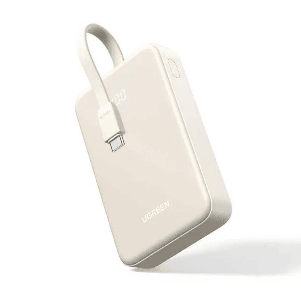Ugreen P521 Power Bank With Built In Cable Type-C, 30W, 20000mAh - Beige