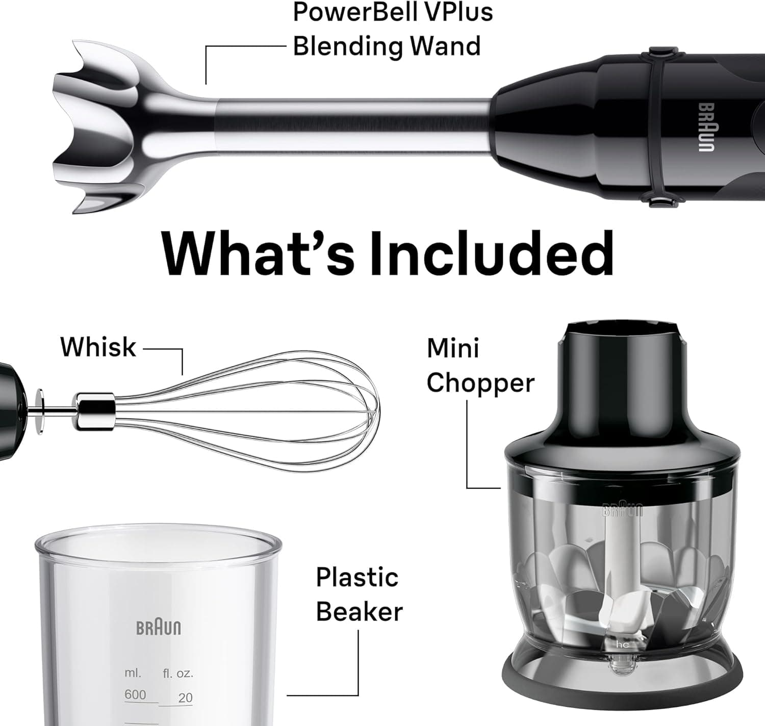 Braun Hand Blender, 1000W, 350ml Chopper, Egg Beater, 50202 Braun - Black