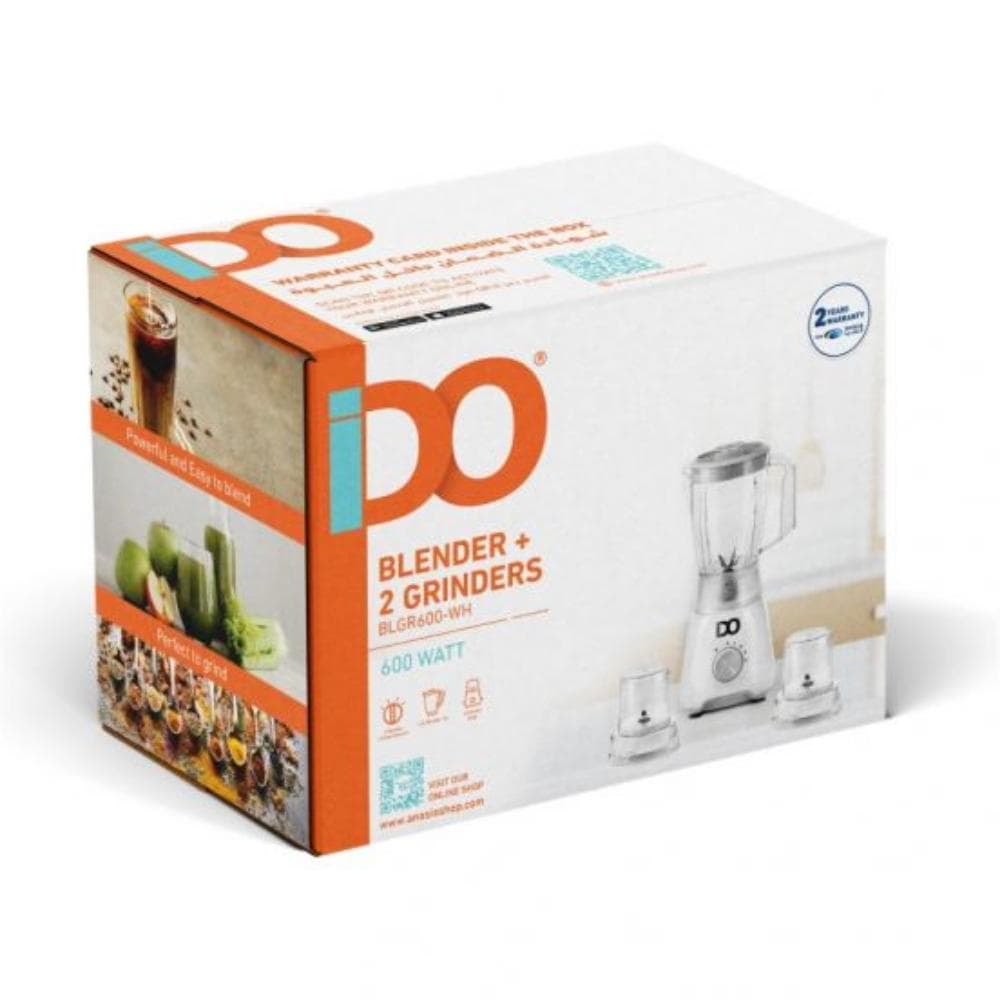 IDO Electric Blender, 600W, 1.5L, 2 Mills, BLGR600-WH - White