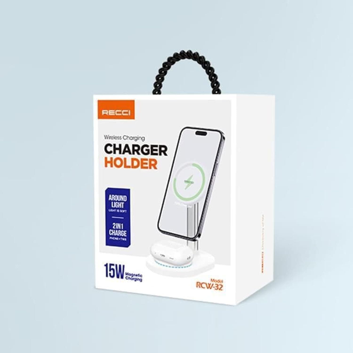 Recci 2-in-1 Magnetic Wireless Charger and Stand, 15W - White, RCW-32