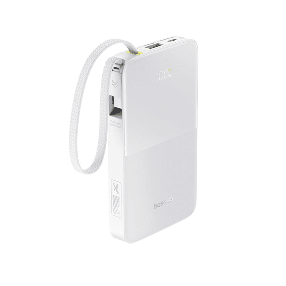 Baseus EnerFill Bipow2 Pro Power Bank 20000mAh, 22.5W Fast Charging, Built-in Cable, FC51 - White