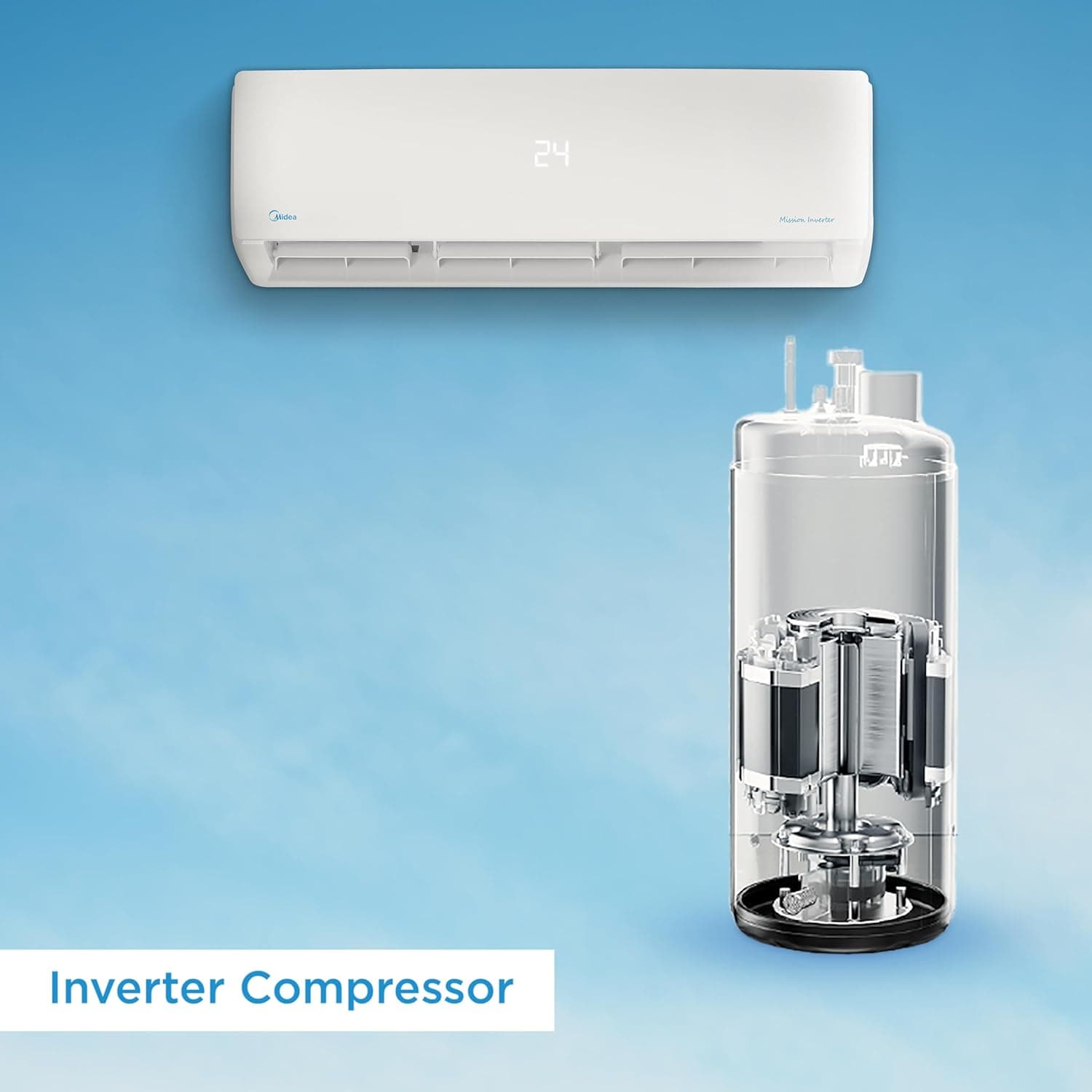Midea Mission Inverter Split Air Conditioner, 3 HP, Cooling & Heating, White - MSC1T-24HR-DNF