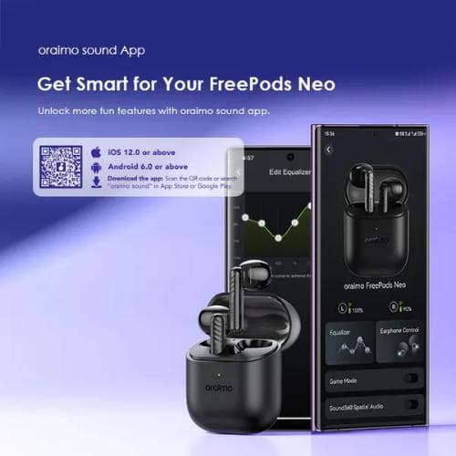 Oraimo FreeBuds Neo wireless earphones, with noise canceling feature, black - OTW-330S