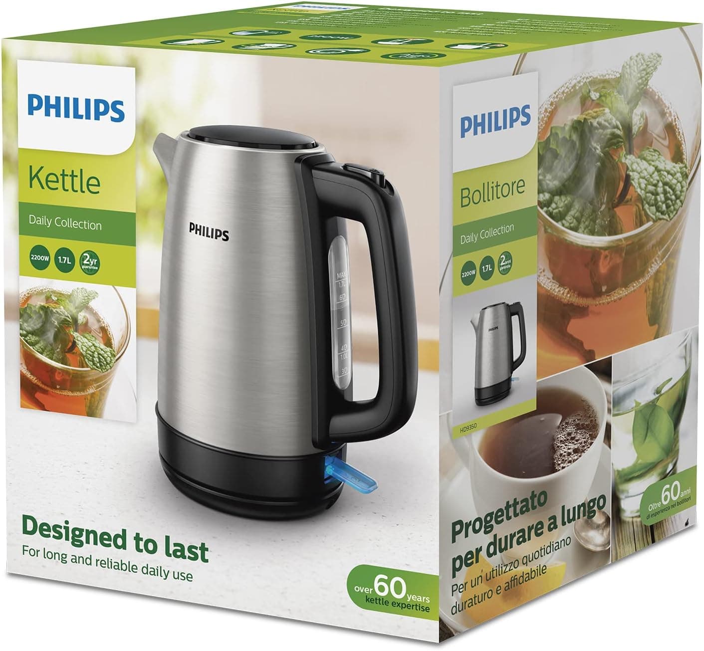 Philips Daily Collection Kettle , 1.7 L , 2200 Watt , Silver - HD9350/90