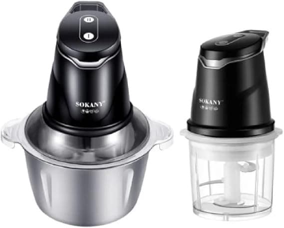 Sokany SK-06028 400W Electric Chopper with 2-Liter Capacity and Dual Jars, Silver