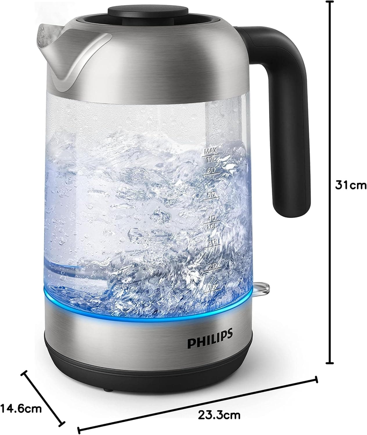 Philips Glass Electric Kettle, 2200W, 1.7L - Silver, HD9339