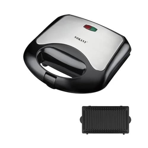 Sokany KJ-105 750W Sandwich Maker with Non-Stick Plates, Silver and Black