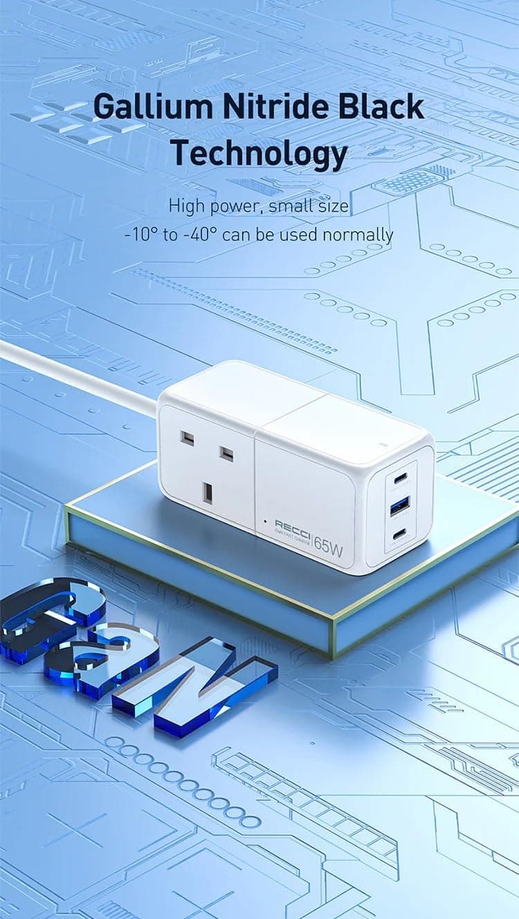 Recci RC48U Wall Charger, 3 Ports, 65W - White