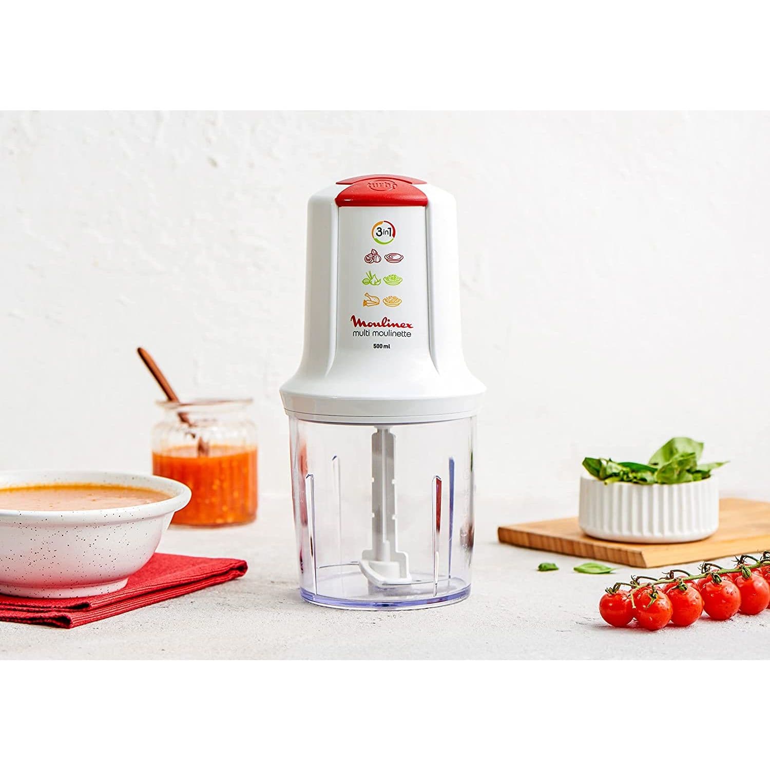 Moulinex Multi Moulinette Chopper, 500 Watt, White - AT7191EG