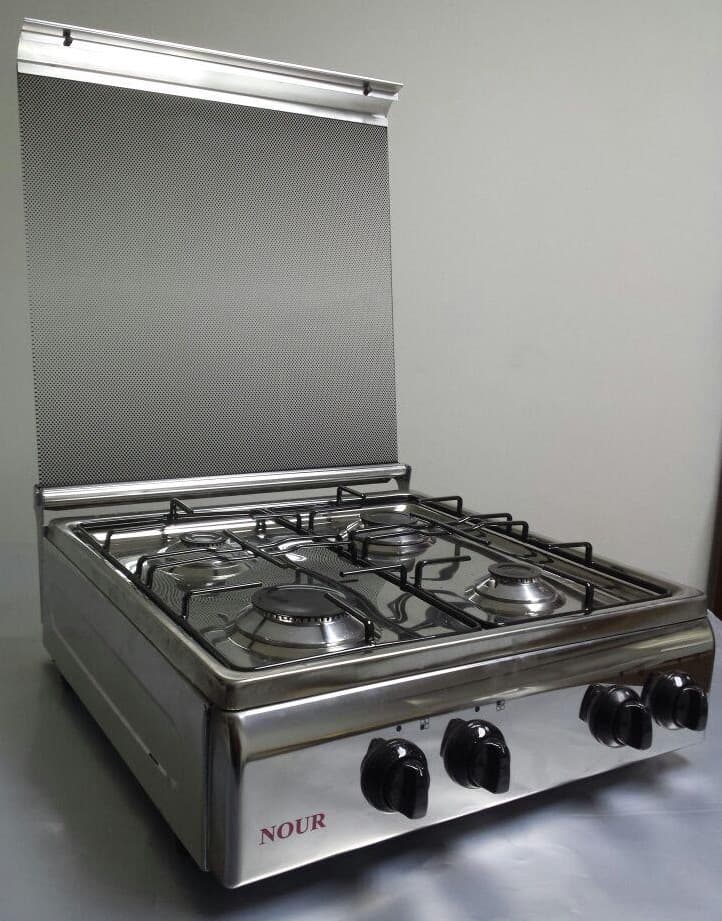 موقد غاز نور فلات، ستانلس ستيل، 55×55، 4 شعلات، إشعال ذاتي - فضي