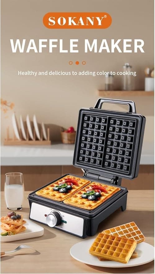 Sokany 1600W High-Power Waffle Maker - Silver