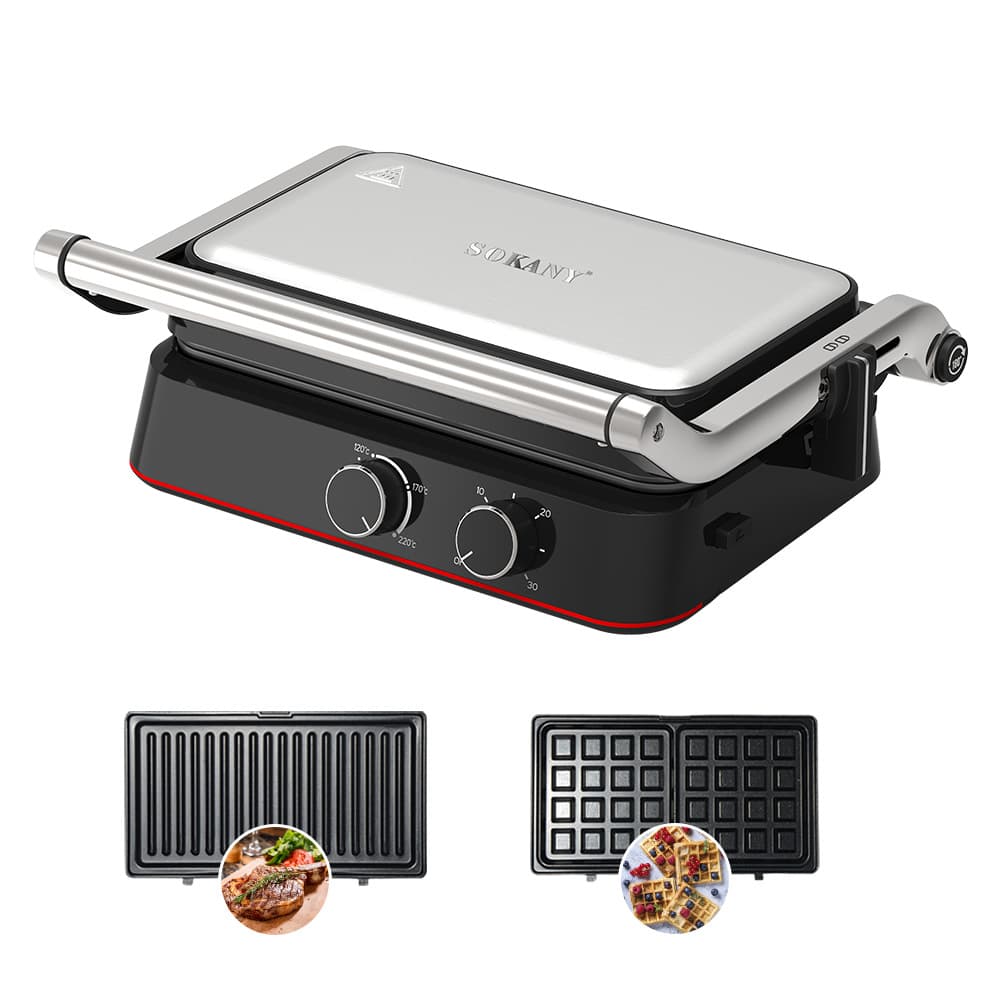 Sokany Waffle Sandwich Maker, 2*1, 1500 Watt - Black, SK-08145